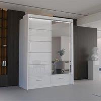 Sliding Wardrobes 4U Luxury High Gloss Sliding Wardrobe with LED Light W150cm x H220cm in White