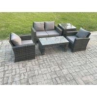 Fimous 4 Seater Outdoor Rattan Garden Furniture Set Patio Lounge Sofa Set with Coffee Table Side Table Dark Grey Mixed