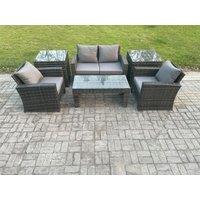 Fimous 4 Seater Outdoor Rattan Garden Furniture Set Patio Lounge Sofa Set with Coffee Table 2 Side Tables in Dark Grey