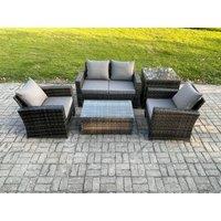 Fimous Outdoor Lounge Sofa Set Wicker PE Rattan Garden Furniture Set with Coffee Table Double Seat Sofa Side Table in Dark Grey