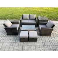 Fimous Outdoor Lounge Sofa Set Wicker PE Rattan Garden Furniture Set with Rectangular Coffee Table Double Seat Sofa Side Table in Dark Grey