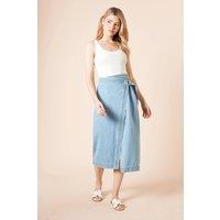 Dorothy Perkins Women's Wrap Front Denim Midi Skirt in Light Wash | Size: 12