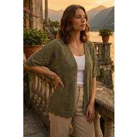 Roman Women's Petite Pointelle Knit Cardigan in Khaki | Size: 14