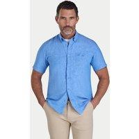 Raging Bull Men's Short Sleeve Classic Linen Shirt in Bright Blue | Size: 4XL