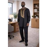 JTAPHRIQUE Men's Men's African Traditional Smart Set in Black | Size: 2XL
