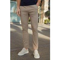 Threadbare Men's 'Castello' Cotton Slim Fit Chino Trousers With Stretch in Light Brown | Size: 36R