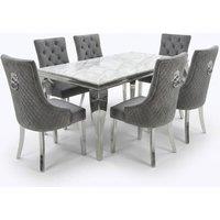 HOME LUXE INTERIOR Sofia 1.8m Grey Marble Dining Table & 6 Minister Grey Lion Chairs | Size: 180 cm