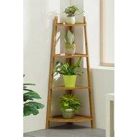 Living and Home 4-Tier Wooden Modern Corner Ladder Shelf for Garden Plant Display in Brown