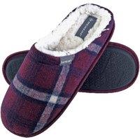 Dunlop Men's Plush Fleece Lined Slip On Mule Checked Plaid Slippers in Burgundy | Size: 8