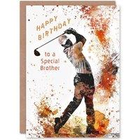 Artery8 Men's Happy Birthday Card to a Special Brother Golf Lover Tee Shot Driver Swing Golfing in Orange