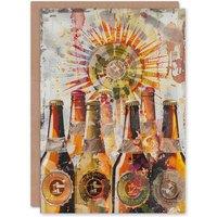 Artery8 Men's Craft Beer Lover Bottles Drink Lager Painting Birthday Card in Orange