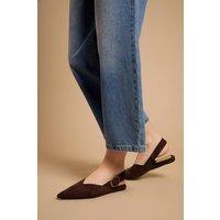 Oasis Women's Binx Faux Suede Slingback Pointed Flat Shoes in Chocolate | Size: 7