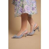 Oasis Women's Kiki Faux Suede Bow Detail Stiletto Heel Court Shoes in Blue | Size: 5