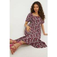 Dorothy Perkins Women's Petite Pink Ditsy Square Neck Tiered Jersey Midi Dress | Size: 8