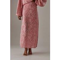 Warehouse Women's Chiffon Jacquard Bias Maxi Skirt in Pink | Size: 14