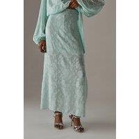 Warehouse Women's Chiffon Jacquard Bias Maxi Skirt in Apple Green | Size: 14