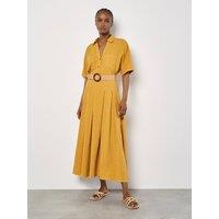 Apricot Women's Boho Belted Midi Skirt in Mustard | Size: 16