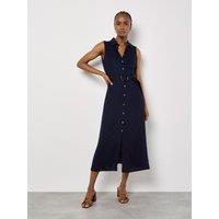 Apricot Women's Linen Blend Shirt Midi Dress in Navy | Size: 10