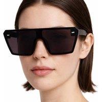 Madein Women's Oversized Visor Aviator Sunglasses with Tinted Lens in Black