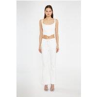 Shnoo Women's Lace-Up Jeans in Off-White | Size: 10