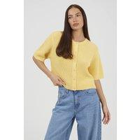 Brave Soul Women's Short Sleeve Crew Neck Fisherman Knit Cardigan in Yellow | Size: Medium