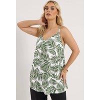 Yours Women's Palm Leaf Linen Vest Top in White | Size: 20