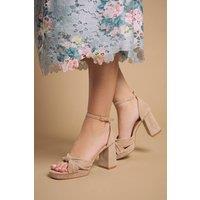 Oasis Women's Narina Faux Suede Knotted Platform High Block Heel Sandals in Beige | Size: 7