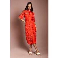 Coast Women's Lace Shirt Dress With Short Sleeves in Flame Red | Size: 16