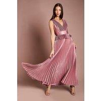 Coast Women's Sleeveless Metallic Pleated Maxi Dress With Peplum in Pink | Size: 12
