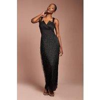 Coast Women's Beaded Fringe Square Neck Maxi Dress in Black | Size: 14