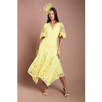 Coast Women's Placement Lace Hanky Hem Dress in Lemon | Size: 12