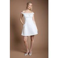 Coast Women's Bardot Fit & Flare Hi Low Hem Mini Bridal Dress in Ivory | Size: 18