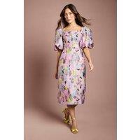 Coast Women's Jacquard Puff Sleeve Square Neck Pencil Dress in Pink | Size: 14