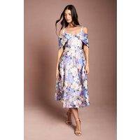 Coast Women's Corseted Bardot Jacquard Midi Dress in Purple | Size: 16