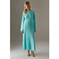 Warehouse Women's Column Low Back Maxi With Flared Sleeve in Aqua | Size: 14