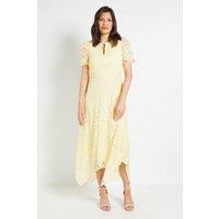 Wallis Women's Lace Hanky Hem Midi Dress in Yellow | Size: 12