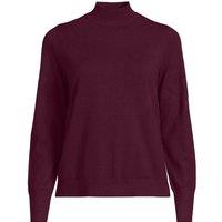 Lands' End Women's Petite Button Cuff Polo Neck Jumper in Burgundy | Size: 10-12