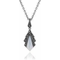 Gemondo Women's Art Deco Style Mother of Pearl & Marcasite Pendant in 925 Sterling Silver | Size: 18 inches