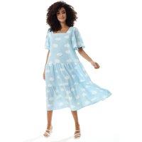 Liquorish Women's Cloud Print Midi Smock Dress in Blue | Size: 12