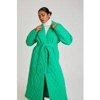 Urban Bliss Women's Longline Quilted Belted Jacket in Green | Size: 8