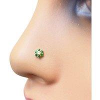 Raina Jewels Women's 22ct Yellow Gold Cubic Zirconia Floral Green Stone Nose Pin/Stud 4mm