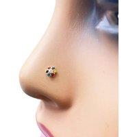 Raina Jewels Women's 22ct Yellow Gold Floral Multicolour Stone Nose Pin/Stud 4 mm Width