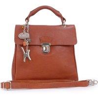 Catwalk Collection Handbags Women's Pandora Leather Handbag With Detachable Cross Body Strap in Tan | Size: Medium
