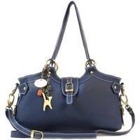 Catwalk Collection Handbags Women's Nicole Leather Handbag With Detachable Cross Body Strap in Blue | Size: Medium