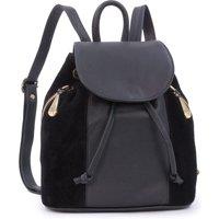 Catwalk Collection Handbags Women's Pixie Small Suede & Leather Drawstring Backpack in Black