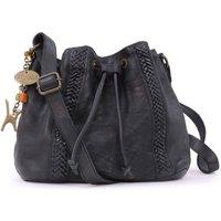 Catwalk Collection Handbags Women's Francesca Leather Cross Body Bucket Bag in Black | Size: Medium