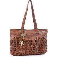 Catwalk Collection Handbags Women's Matilda Woven Leather Shoulder Bag in Tan | Size: Medium