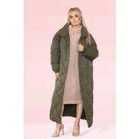 ELAINA FASHION Women's Long Quilted Padded Coat in Khaki | Size: S/M
