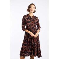 Weird Fish Women's Hellen Printed Crepe Viscose Shirt Dress in Chocolate | Size: 8