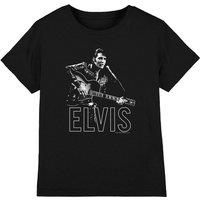 Elvis Presley Guitar In Hand Kids T-Shirt, Black | Size: 5-6 Years